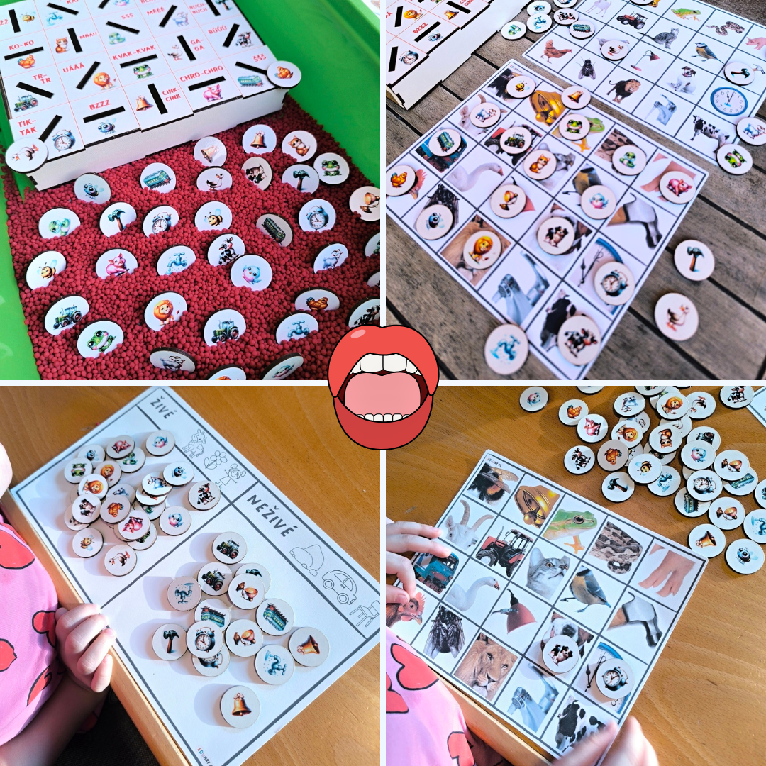 Aktivity logopedické pro děti zvuky citoslovce krabička